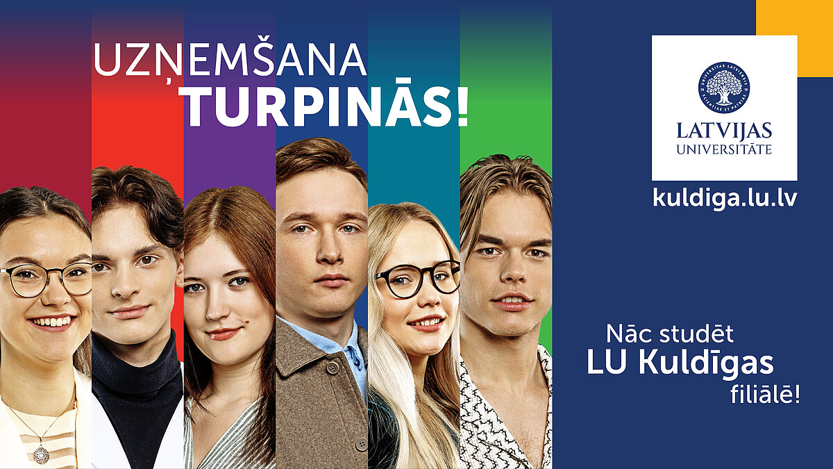 Uzņemšanas vizuālis ar foto - no katras fakultātes viens students.