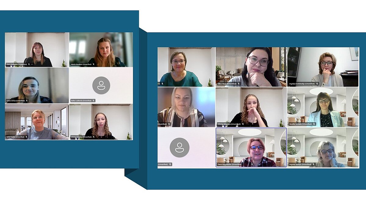 LU Madonas filiāles studentes noslēguma darba aizstāvēšanas procesā tiešsaite. Ekrānuzņēmums.